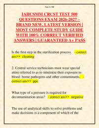 IAHCSMM CRCST PRACTICE TEST | 500 QUESTIONS & VERIFIED ANSWERS 2026-2027 | Central Service