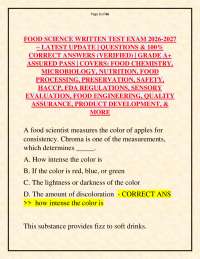 FOOD SCIENCE WRITTEN TEST EXAM 2026-2027 | Latest Update | Questions & 100% Correct Answer