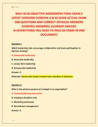 WGU D118 OBJECTIVE ASSESSMENT FINAL EXAM 2 LATEST VERSIONS (VERSION A & B) EXAM ACTUAL EX