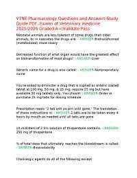 VTNE Pharmacology Questions and Answers Study Guide PDF, Exams of Veterinary medicine 2025