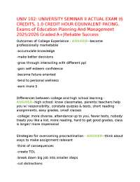 UNIV 102: UNIVERSITY SEMINAR II ACTUAL EXAM (6 CREDITS, 1.0 CREDIT HOUR EQUIVALENT PACING,