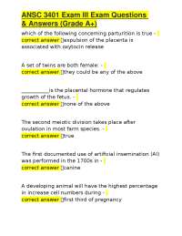ANSC 3401 Exam III Exam Questions & Answers (Grade A+)