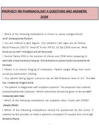 Prophecy RN Pharmacology A (PDF) | 2026 Nursing Exam Questions | Correct Answers