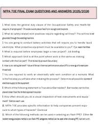 NFPA 70E Final Exam (PDF) | 2026 Electrical Exam Questions | Correct Answers