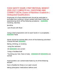 FOOD SAFETY EXAM 2 PREP MATERIAL NEWEST 2026 2027 COMPLETE ALL QUESTIONS AND CORRECT DETAI