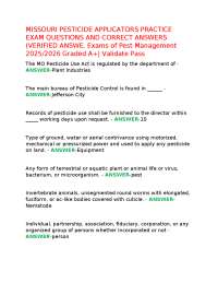 MISSOURI PESTICIDE APPLICATORS PRACTICE EXAM QUESTIONS AND CORRECT ANSWERS (VERIFIED ANSWE