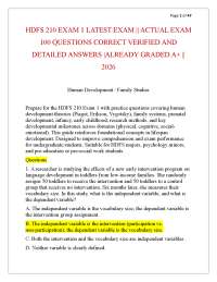 HDFS 210 EXAM 1 LATEST EXAM || ACTUAL EXAM 100 QUESTIONS CORRECT VERIFIED AND DETAILED A