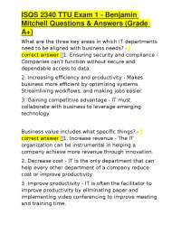 ISQS 2340 TTU Exam 1 - Benjamin Mitchell Questions & Answers (Grade A+)