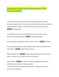 Paramedic Final Exam Questions and Well Solved Solutions