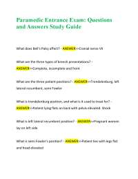 Paramedic Entrance Exam: Questions and Answers Study Guide