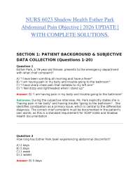 NURS 6023 Shadow Health Esther Park Abdominal Pain Objective | 2026 UPDATE | WITH COMPLETE