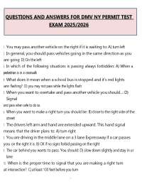 DMV NY Permit Test Questions and Answers (PDF) | 2026 Practice Exam Guide