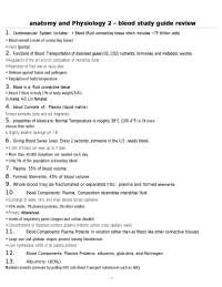 anatomy and Physiology 2 – blood study guide review