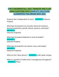 EPRI FUNDAMENTALS: HEAT TRANSFER AND FLUID EXAM QUESTIONS WITH COMPLETE SOLUTIONS GUARAN