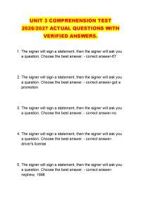 UNIT 3 COMPREHENSION TEST 2026/2027 ACTUAL QUESTIONS WITH VERIFIED ANSWERS.