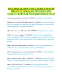 SOUTHERN NEVADA FOOD HANDLER NEWEST 2025 ACTUAL EXAM 100 QUESTIONS AND CORRECT DETAILE