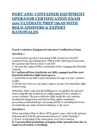 PORT AND CONTAINER EQUIPMENT OPERATOR CERTIFICATION EXAM 200 ULTIMATE PREP Q&AS WITH BOLD
