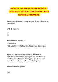 NAPLEX - INFECTIOUS DISEASES I 2026/2027 ACTUAL QUESTIONS WITH VERIFIED ANSWERS.