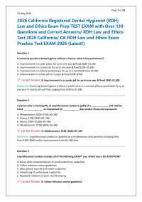 2026 California Registered Dental Hygienist (RDH) Law and Ethics Exam Prep TEST EXAM with