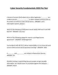 Cyber Security Fundamentals 2020 Pre-Test