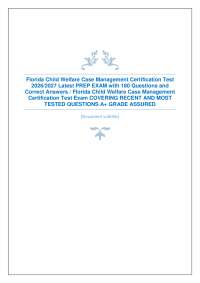 Florida Child Welfare Case Management Certification Test 2026/2027 Latest PREP EXAM with