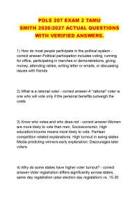 POLS 207 EXAM 2 TAMU SMITH 2026/2027 ACTUAL QUESTIONS WITH VERIFIED ANSWERS.