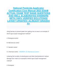 National Pesticide Applicator Certification Core Manual 2023 EXAM ACTUAL EXAM TEST BANK