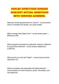 NAPLEX INFECTIOUS DISEASE 2026/2027 ACTUAL QUESTIONS WITH VERIFIED ANSWERS.