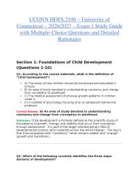 UCONN HDFS 2100 – University of Connecticut – 2026/2027 – Exam 1 Study Guide with Multiple