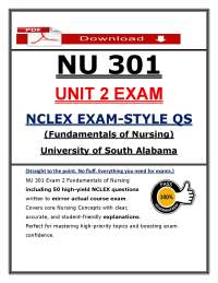 NU 301 Exam 2 (2026/2027) | NCLEX-Style | Fundamentals of Nursing | USA (PDF)