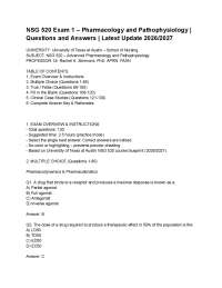 NSG 520 Exam 1 – Pharmacology and Pathophysiology _ Questions and Answers _ Latest Update