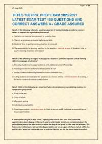 TEXES 160 PPR PREP EXAM 2026/2027 LATEST EXAM TEST 150 QUESTIONS AND CORRECT ANSWERS A+