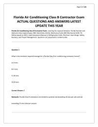 Florida Air Conditioning Class B Contractor Exam – ACTUAL QUESTIONS AND ANSWERS LATEST UPD