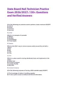 State Board Nail Technician Practice Exam 2026/2027- 130+ Questions and Verified Answers