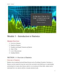Module 1 – Introduction to Statistics