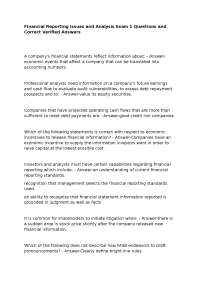 Financial Reporting Issues and Analysis Exam 1 Questions and Correct Verified Answers