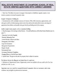 Real Estate Investment CE (Champions School) | 2026 Questions & Answers Guide