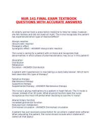 NUR 141 FINAL EXAM TEXTBOOK QUESTIONS WITH ACCURATE ANSWERS.