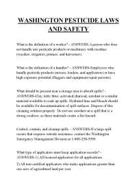 WASHINGTON PESTICIDE LAWS AND SAFETY,WASHINGTON PESTICIDE LAWS AND SAFETY