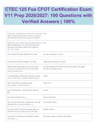 CTEC 125 Foa CFOT Certification Exam V11 Prep 2026/2027- 100 Questions with Verified Answe