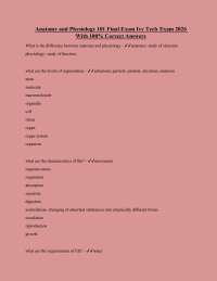 Anatomy and Physiology 101 Final Exam Ivy Tech Exam 2026 With 100% Correct Answer