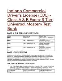 2026/2027 Indiana CDL Class A & B S-Tier Test Bank (20+ Qs)
