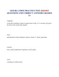 GED RLA FREE PRACTICE TEST 2026/2027 QUESTIONS AND CORRECT ANSWERS GRADED A+