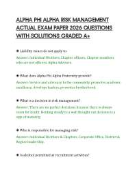 ALPHA PHI ALPHA RISK MANAGEMENT ACTUAL EXAM PAPER 2026 QUESTIONS WITH SOLUTIONS GRADED A+