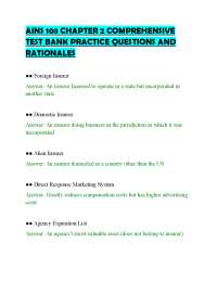AINS 103 CHAPTER 2 COMPREHENSIVE TEST BANK PRACTICE QUESTIONS AND RATIONALES