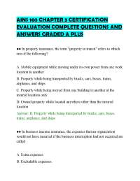 AINS 103 CHAPTER 3 CERTIFICATION EVALUATION COMPLETE QUESTIONS AND ANSWERS GRADED A PLUS
