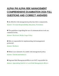 ALPHA PHI ALPHA RISK MANAGEMENT COMPREHENSIVE EXAMINATION 2026 FULL QUESTIONS AND CORRECT
