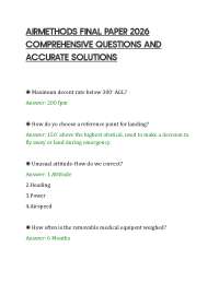 AIRMETHODS FINAL PAPER 2026 COMPREHENSIVE QUESTIONS AND ACCURATE SOLUTIONS