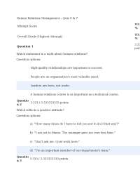 Human Relations Management – Quiz 6 & 7 | Answered 93% Scored Summer 26 -Ashworth College.