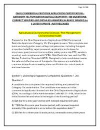 OHIO COMMERCIAL PESTICIDE APPLICATOR CERTIFICATION – CATEGORY 10c FUMIGATION ACTUAL EXAM